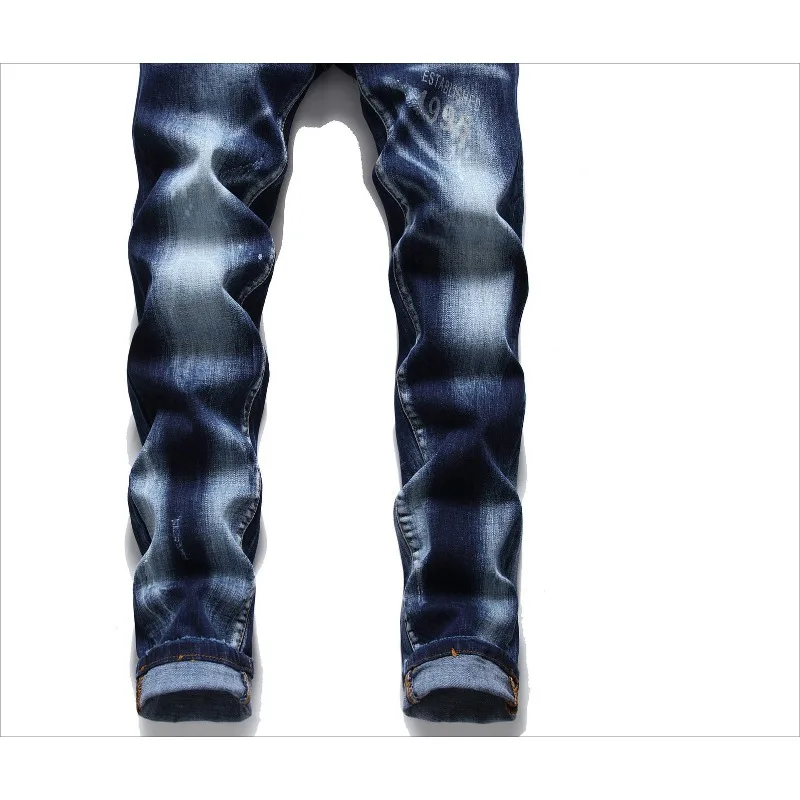 Watermark Button Laser Stereo Cat Beard Blue Cotton Elastic Slim Straight Jeans Men's Wear Basic Trend Can Be Worn in All Season 5