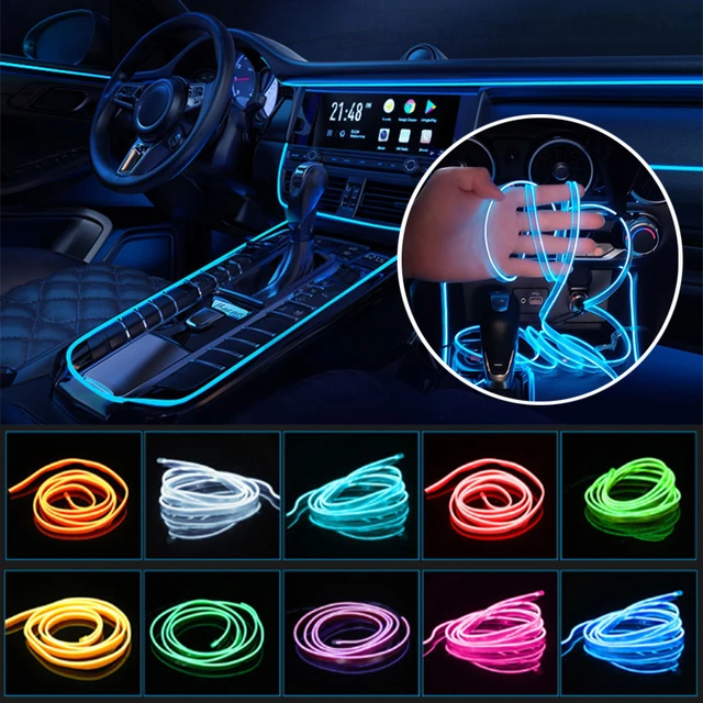 Tira de luces LED para iluminación Interior de coche, tira de neón Flexible  para EL cableado, bricolaje, con unidad USB, 1M/2M/3M/5M - AliExpress