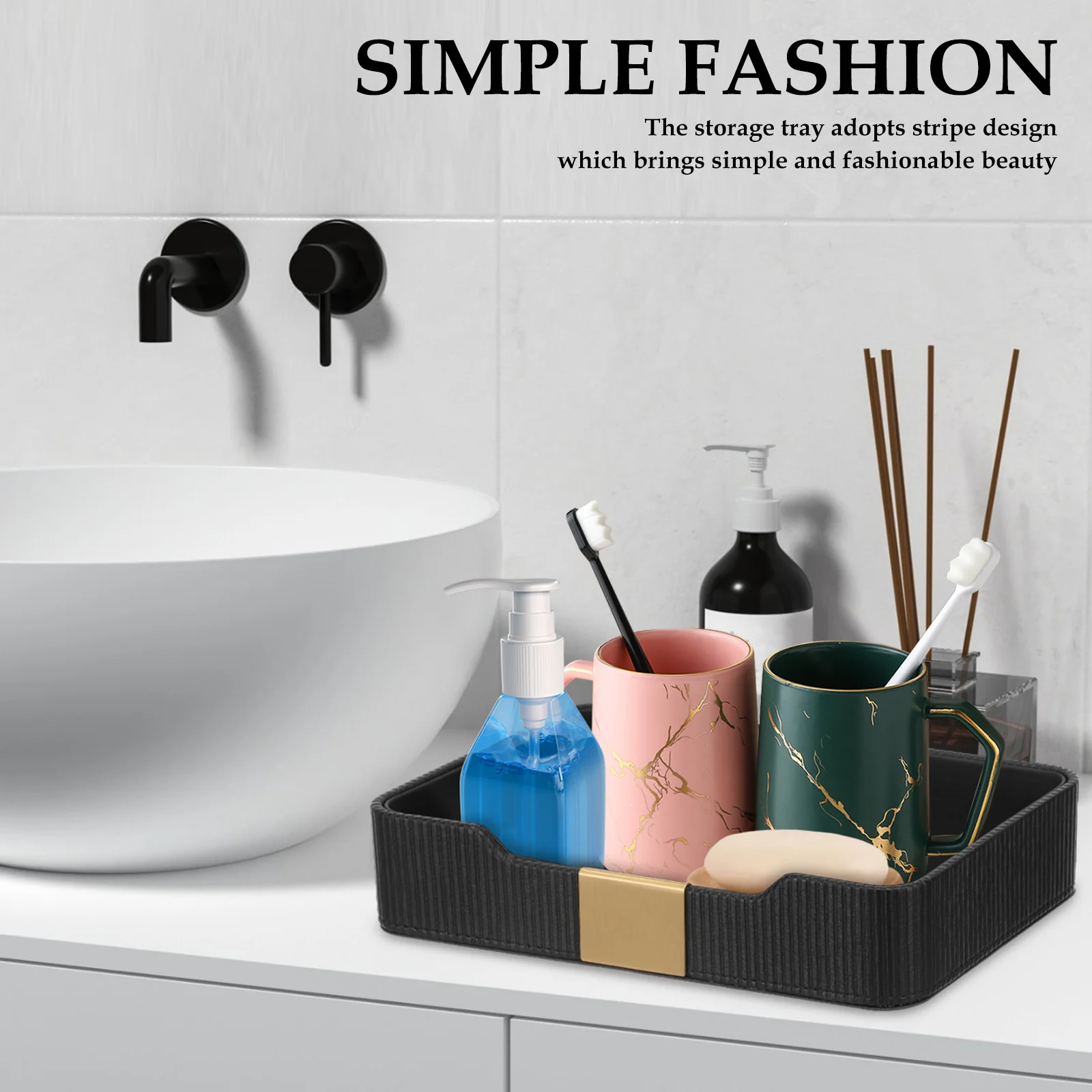 Desktop Storage Tray PU Leather Nightstand Tray Holder Entryway Key Watch Wallet Phone Storage Tray for Home Bathroom Decoration