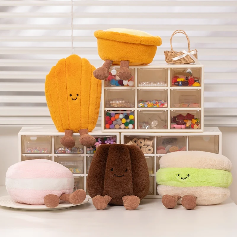 Dessert Egg Tart Macaron Plush Toy Stuffed Smiling Face Food Pillow with Legs Small Party Prop Decor Present 5