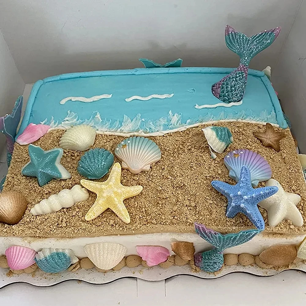 JeVenis Decoración Para Pastel De Sirena Bajo El Mar, Decoración Para Tarta De Conchas De Mar, Decoración De Pastel De Cola De Sirena, Suministros De Fiesta De Sirena, Decoración De Pastel De Estrella