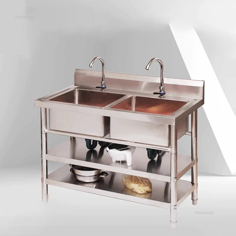 Household Dishwashing Sink with Shelf Commercial Stainless Steel Kitchen Sinks Washbasin Kitchen Single Washing Sinks Washbasin