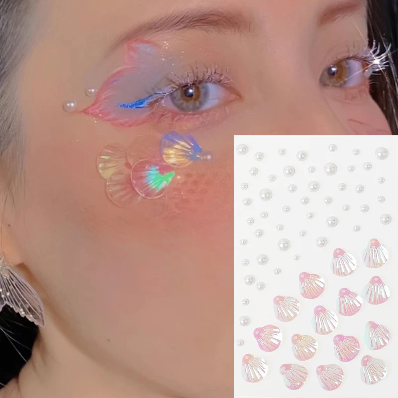 

Makeup Diamond Pearl Eyes Face Music Festival DIY Body Sea Shell Mermaid Tears Crystal Tattoo Rhinestone Nail Eyeshadow Sticker