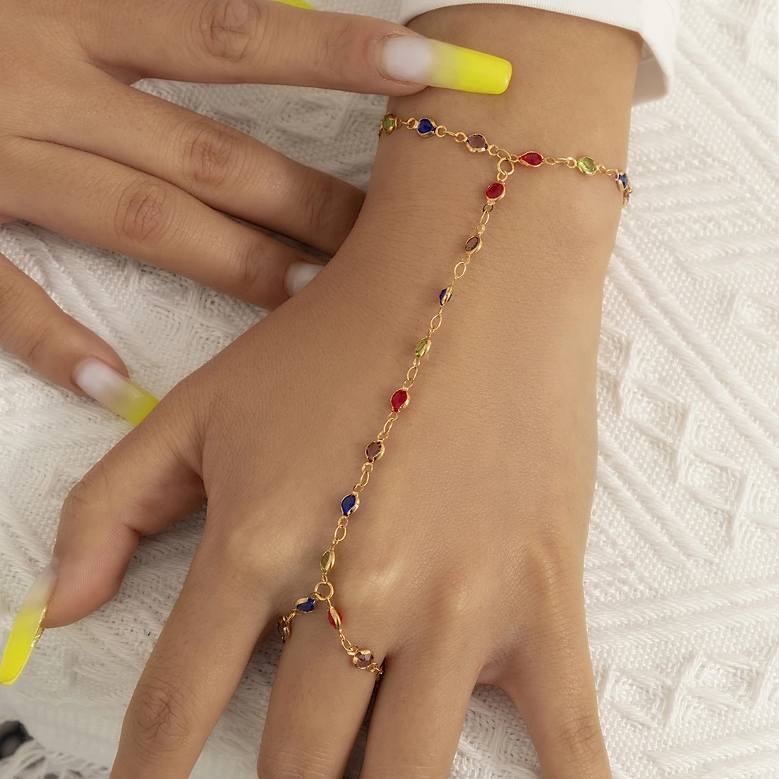 Boho Creative Simple Crystal Finger Bracelet For Women Gold