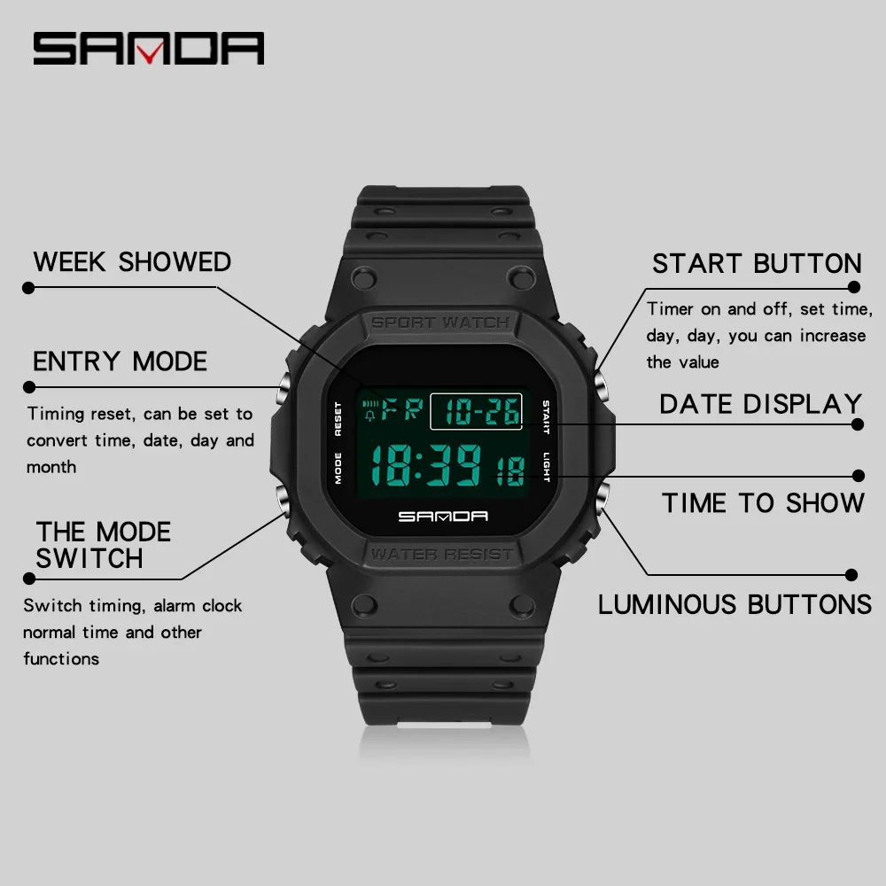 Sleek Digital Waterproof Sport Watch - Unisex Fashion Timepiece