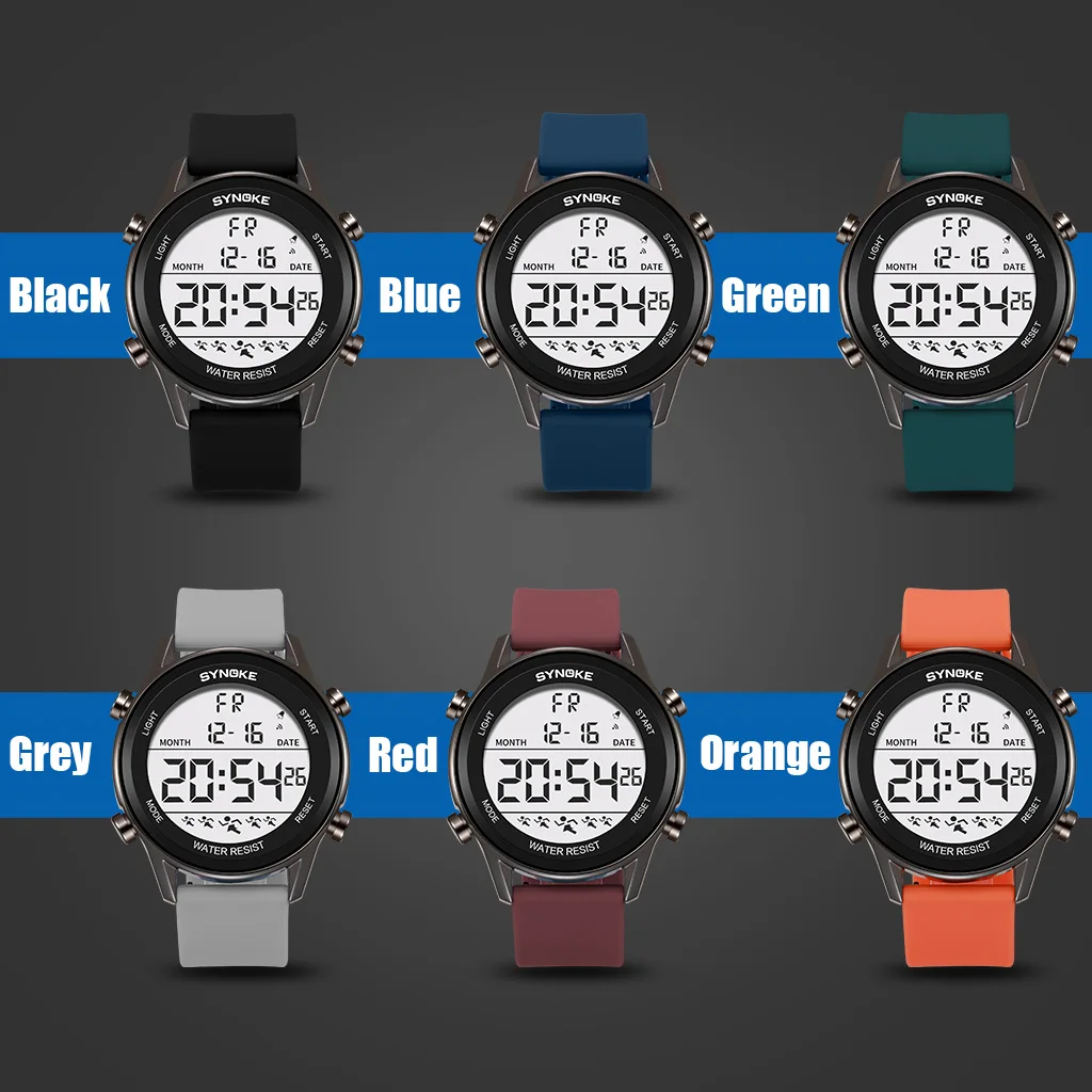 SYNOKE Men Outdoor Sports Multifunctional Waterproof Large Screen Display Luminous LED Digital For Men Fashion Silicon Watch 4