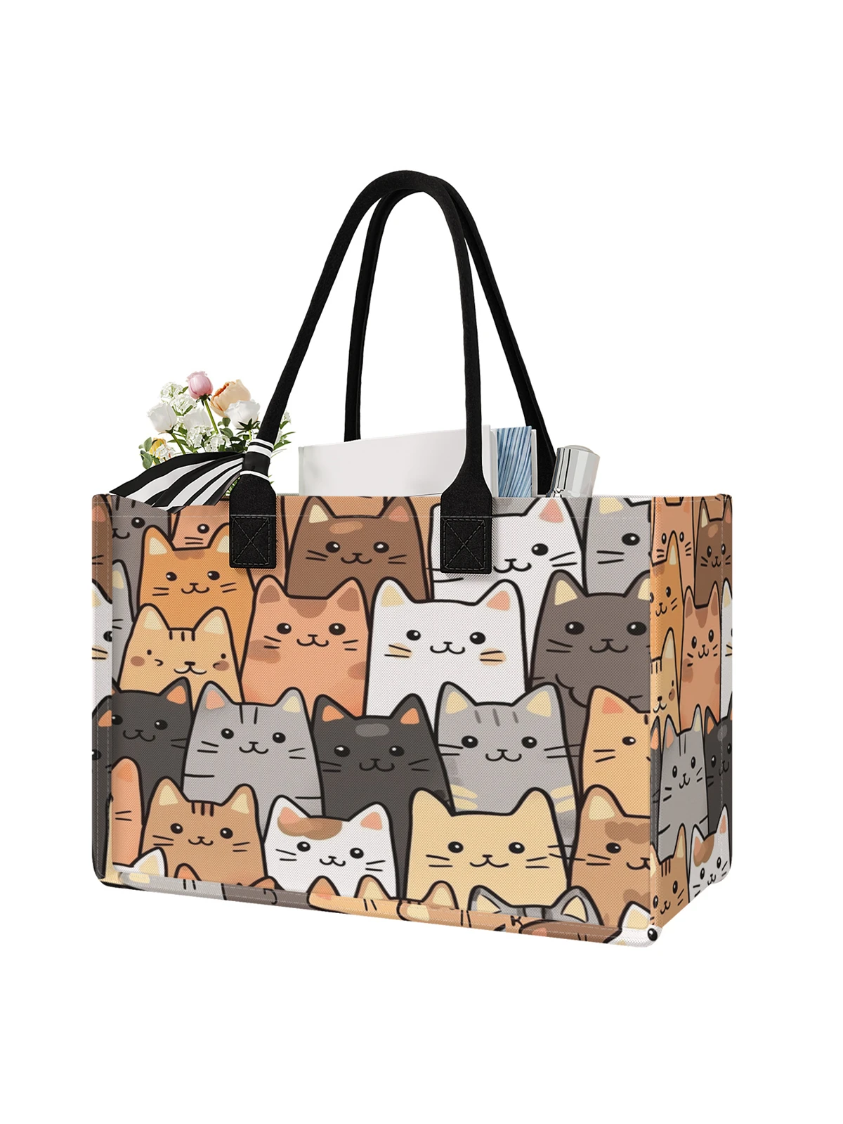 Cute Cat Pattern Printed Handbag - Tote Bag, Women's Gift Handbag Beach Bag, Large Capacity Handbag Suitable for Men and Women
