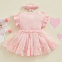 Newborn Baby Girls Jumpsuit Short Sleeve Cotton Lace Flower Toddler Baby Girl Bodysuits Baby Girls Romper Dress For Summer 3