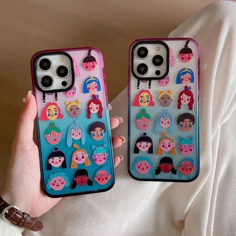 2.0 Acrylic Colorful Border Cartoon Girls iPhone 11 12 13 14 15 Pro Max Case - Protective iPhone Case