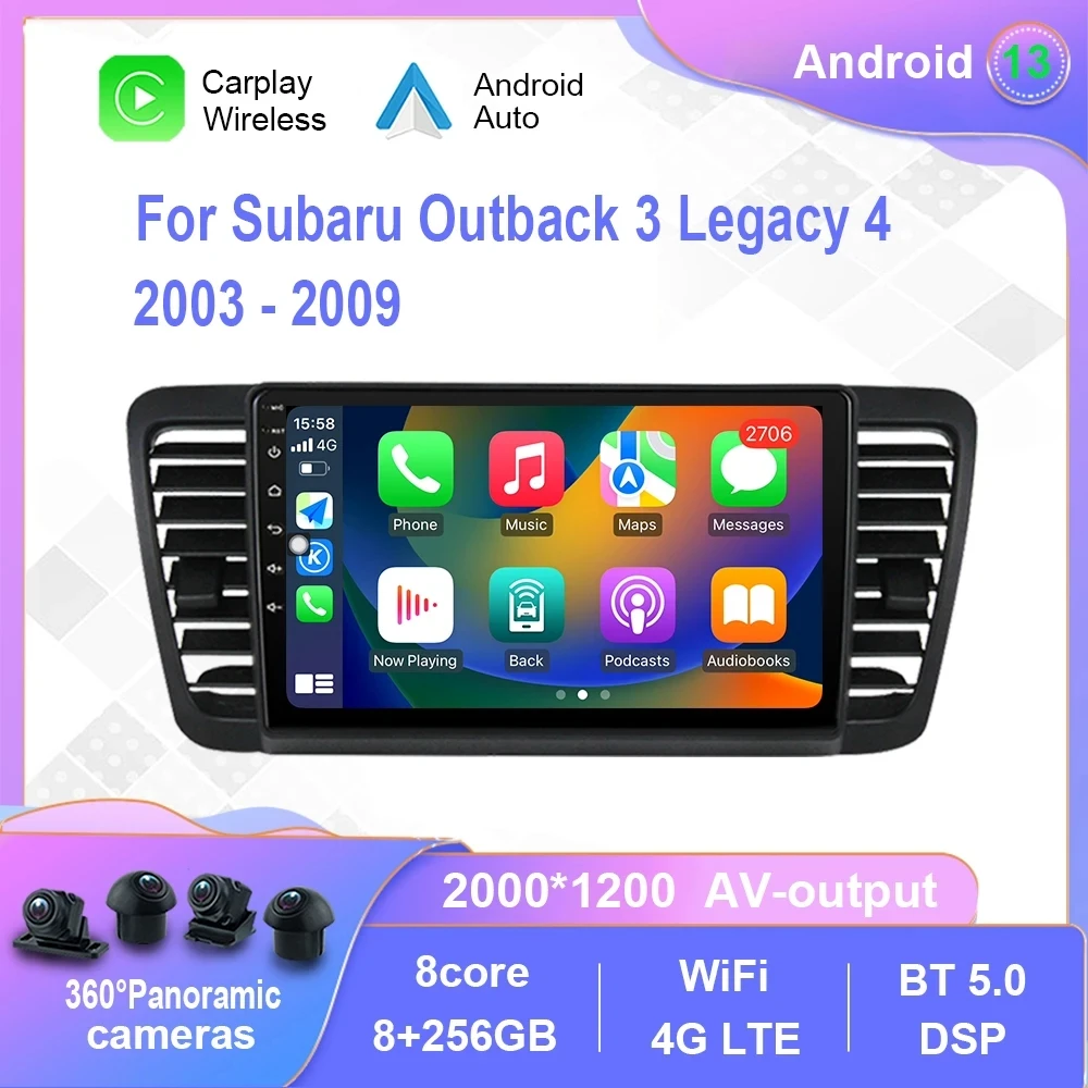 

Магнитола на Android 13 для Subaru Outback 3 Legacy 4 2003-2009, автомобильный мультимедийный плеер для Carplay, сенсорный экран, GPS-навигация