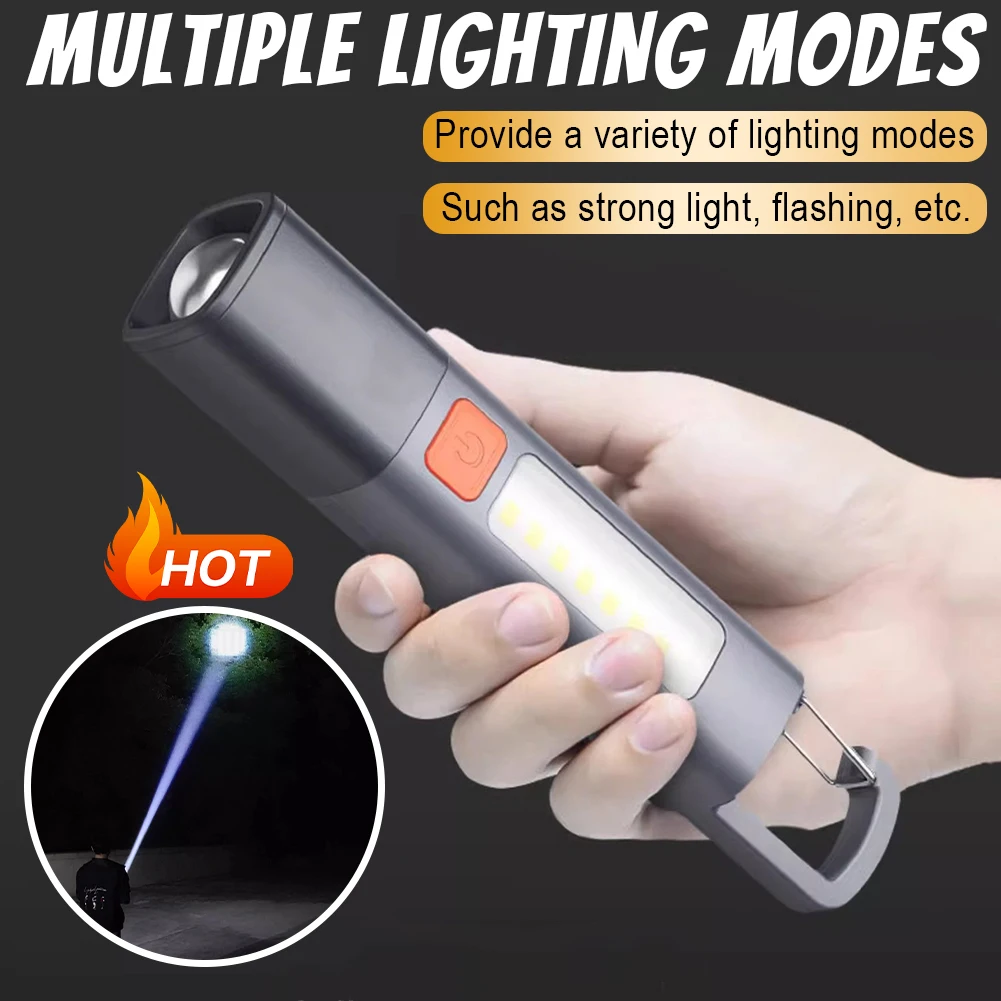 Super Bright Flashlight with Hook Camping Powerful Flashlight USB Charging Zoomable Emergency Lantern 800mAh for Power Outages