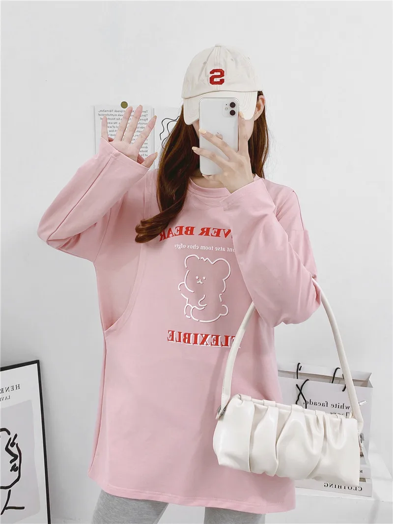 Spring Autumn Outdoor Maternity Clothing Long Sleeve Pregnancy Breastfeeding T Shirt Tops Cartoon Pregnant Women Nursing Clothes 3