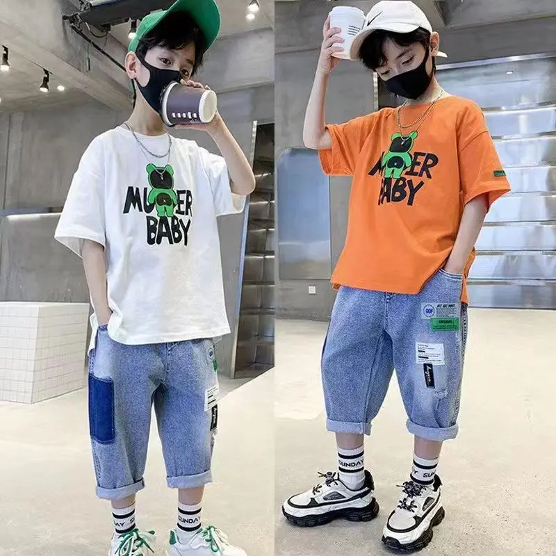 

New Boys Teenage 4 6 8 10 12 Years Clothes Sets Summer 2023 Short Sleeve Sweatshirt + Pants 2PCS Kids Clothing Children Outfits