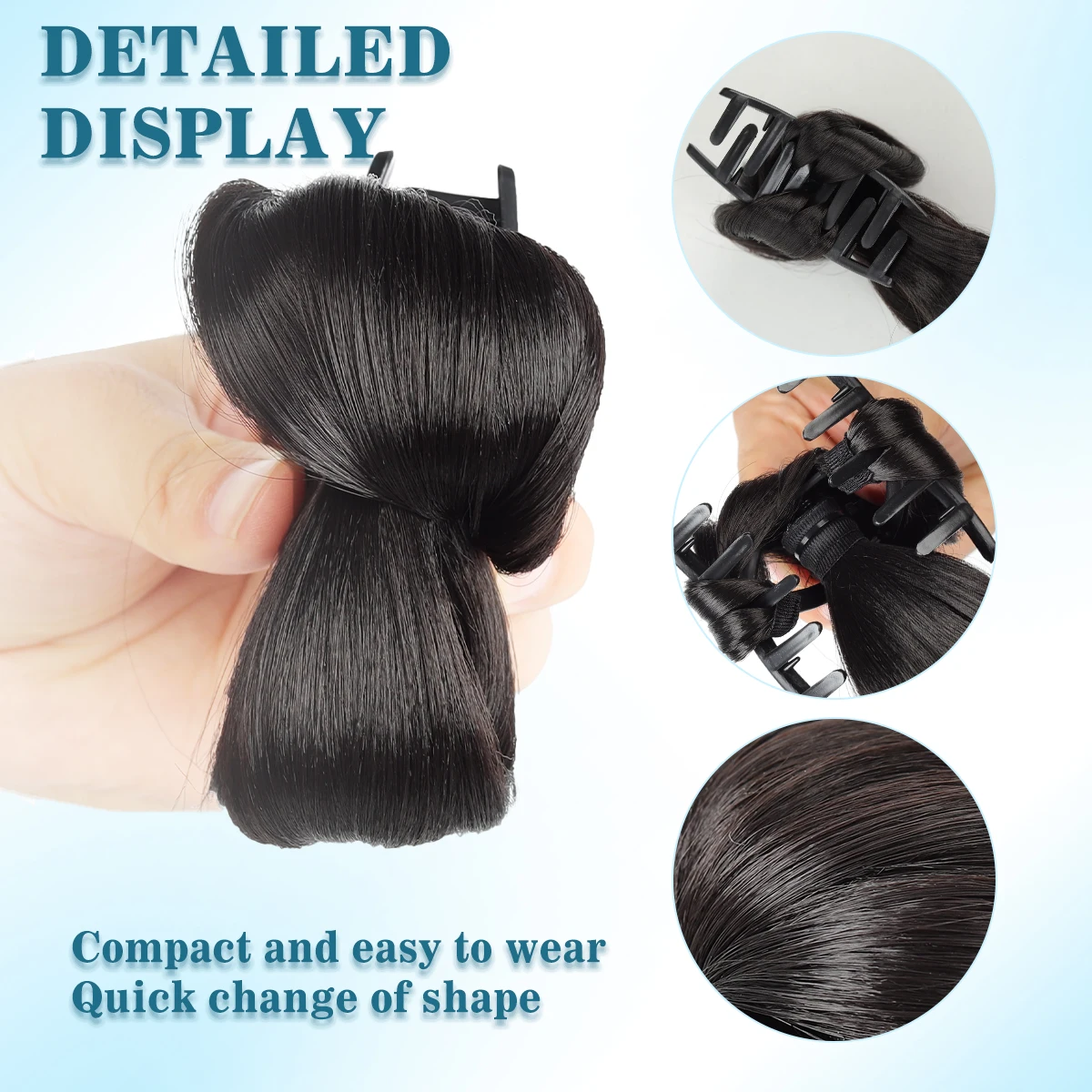 4-inch synthetic low-tie ball head wig, a clip-on bun wig that naturally connects to a woman's ponytail  Hair extension