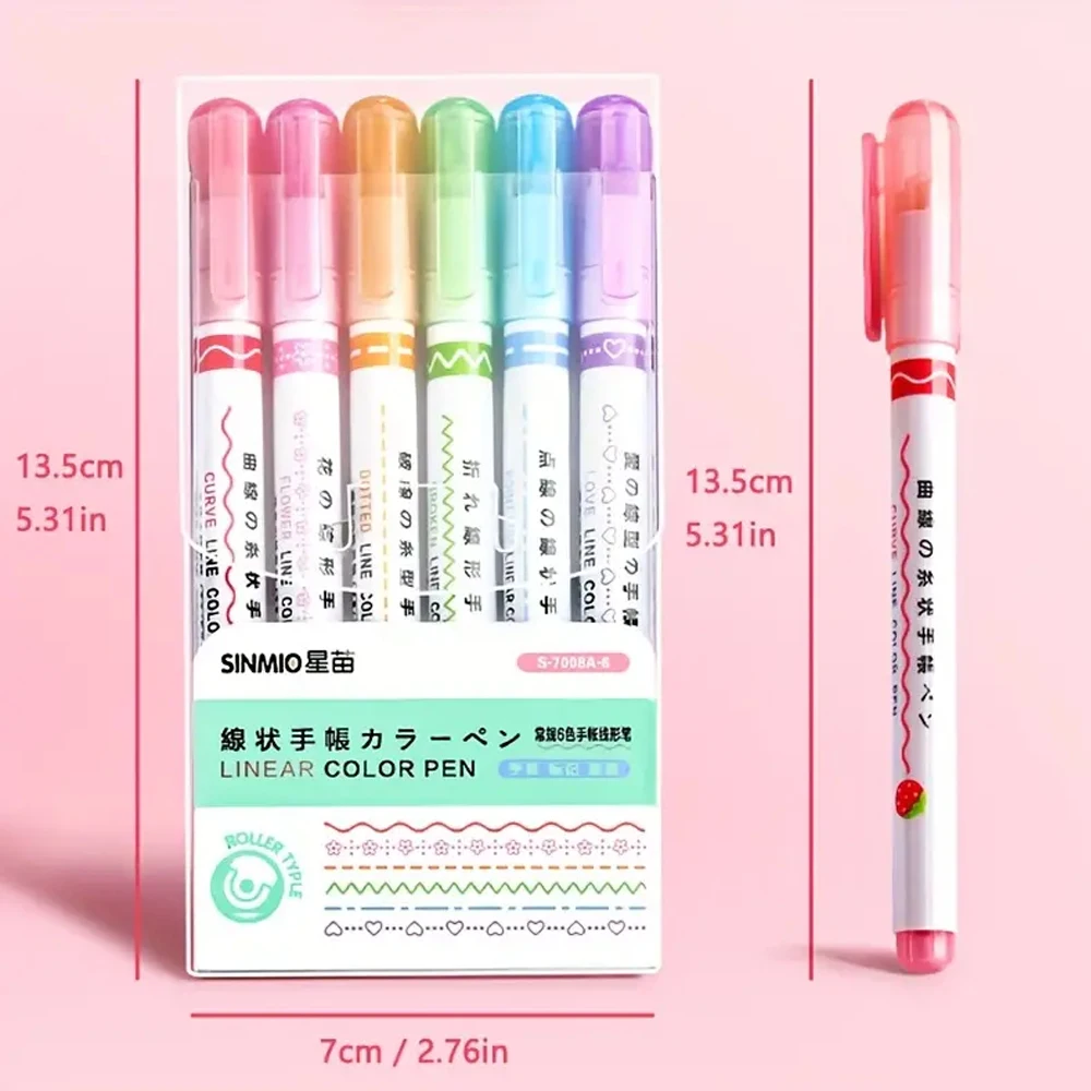Kawaii Flower Shape Outline Highlighter Pens Curve Roller Tip Pens Marker Graffiti Pen Stationery School Gifts 3/6Pcs highlighter marker highlighter pen marker pen