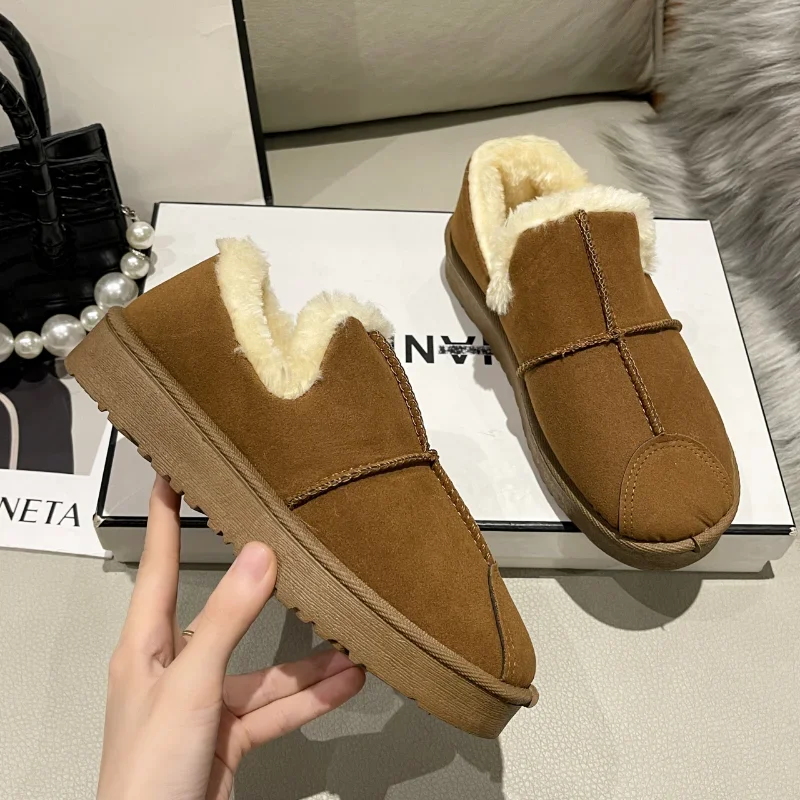 

Женские ботинки на плоской подошве, модная зимняя обувь, женские плюшевые теплые лоферы, повседневные женские зимние ботинки без шнуровки, 2023