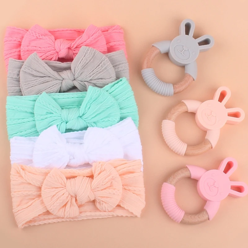 5pcs/set Safety Baby Pacifier Chain Photoshoot Headband Teether Cartoon Photography Bangle Baby Chew Teether Toy