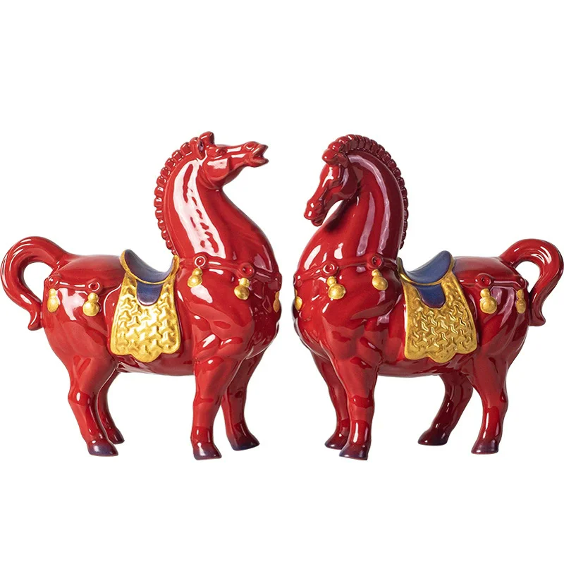 Chinese Red Tang Dynasty Horse Statue - Success Ceramic Horse Figurine, Office Desk Decor, Feng Shui Wealth Ornament