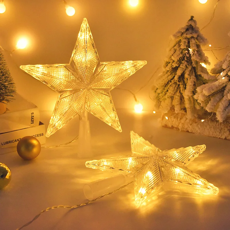 Christmas Tree LED Top Star Light Five-pointed Star Lamp Battery Powered Glowing Xmas Decoration Home New Year Ornament Navidad