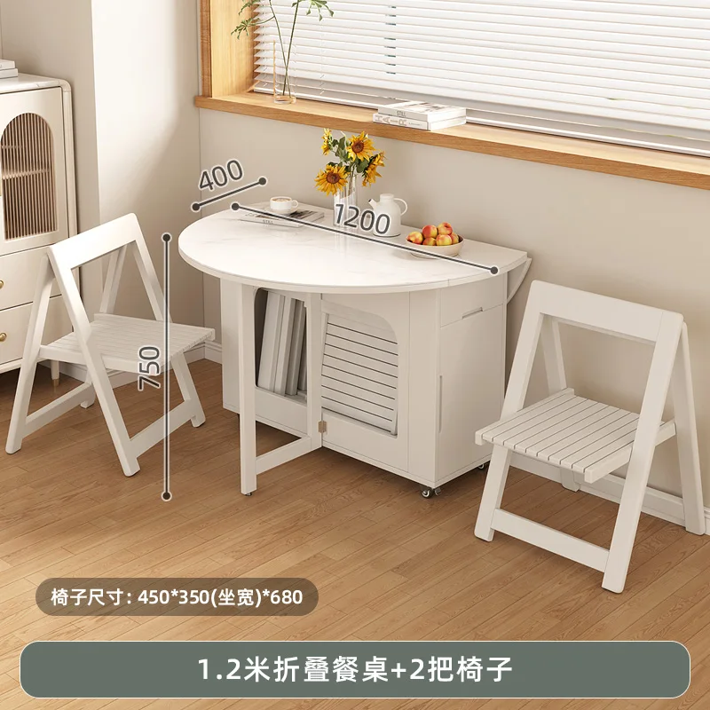 Multifunctional Dining Room Sets Folding Dining Table Chairs Household Round Removable Retractable Wood Muebles De Cocina