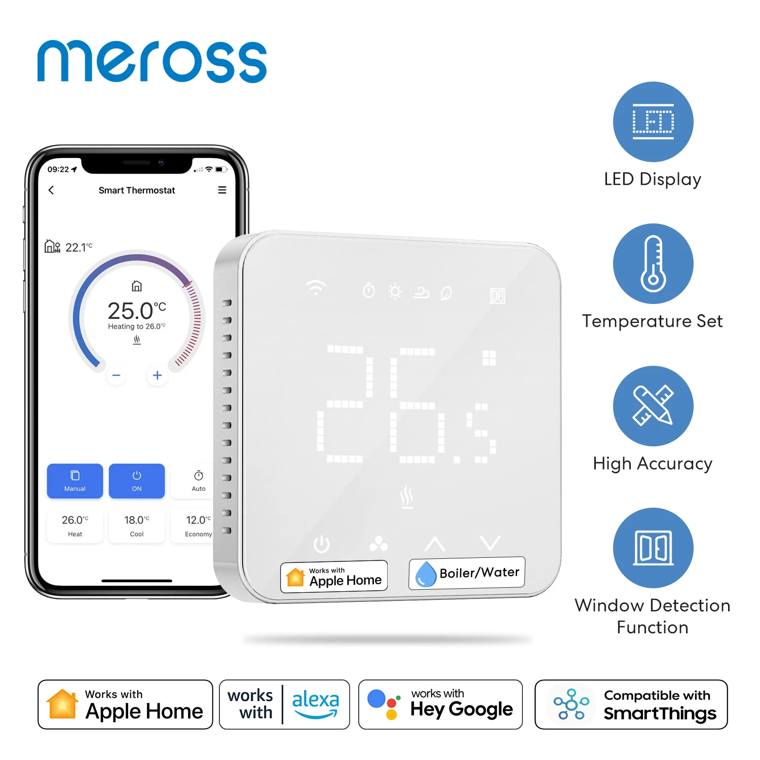 Meross Smart Wi-Fi Thermostat for Water/Gas Boiler System Temperature Remote Controller Work with HomeKit Siri Alexa Google Home