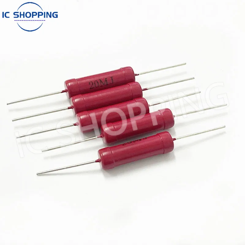 5pcs RI80 1W 2W 5W 10W Red Glass Glaze High-Frequency Non-Inductive High-Voltage Resistor 1K 2K 5K 10K 100K 200K 500K 1M 10M 50M