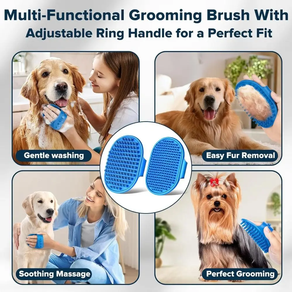 Durable 5 in 1 Dog Cat Grooming Kit Ergonomic Silicone Pet Cleaning Gloves with Toothbrush Universal Hair Remover Gloves Massage