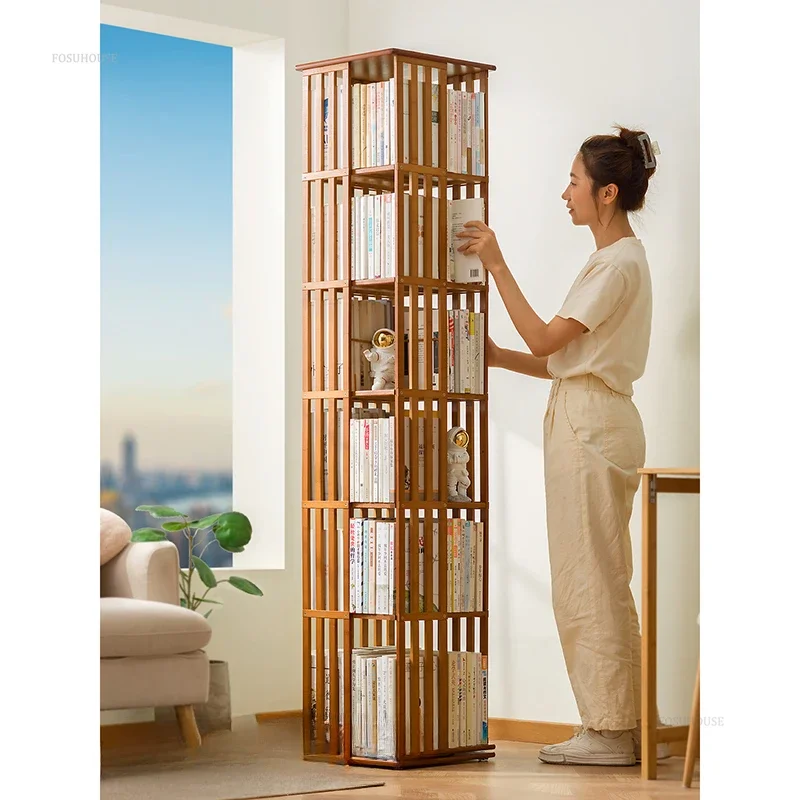 Estantería Giratoria De Bambú 360° - Organizador De Esquina 5/6 Niveles (37x37x150/178cm)