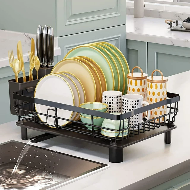 Dish Drying Rack - Expandable Dish Rack for Kitchen Counter, Large Dish  Drainer with Pan Holder, Stainless Steel Dish Strainer with Cup Holder and