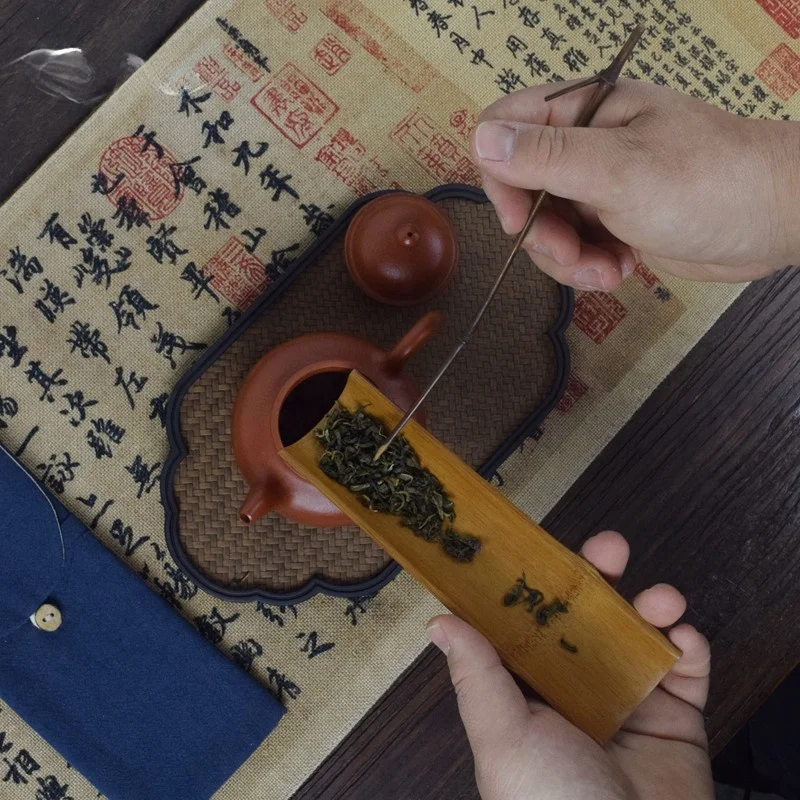 수제 대나무 차 도구 세트 선(禪) 쿵푸(功法) 다도식 여섯 기사(君子) 액세서리 차 스푼 차 스쿱 차 바늘 차 트레이