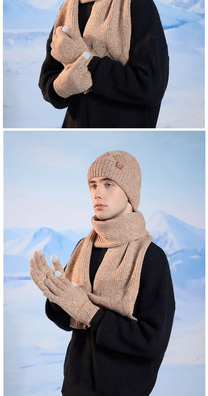 3pcWinter Knitted Hat Scarf Gloves Set for Women Men Cold Proof Ear Protection Scarf Warm Skullies Beanie Outdoor Cycling Skiing