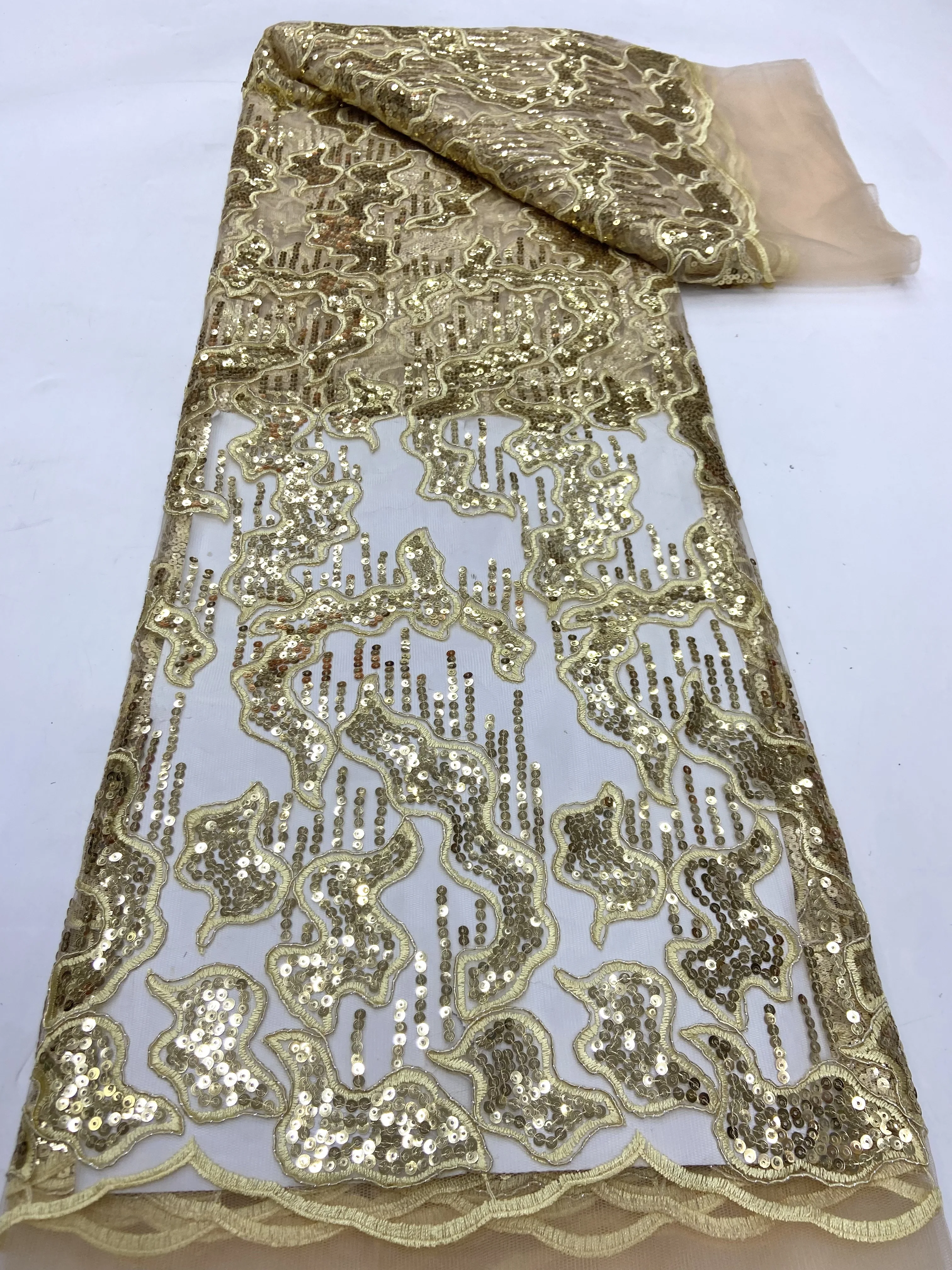 

Hot Sale French Tulle Lace Fabric 2024 High Qulity African Nigerian Mesh Net Lace Fabric With Sequin For Wedding Party Dress Sew