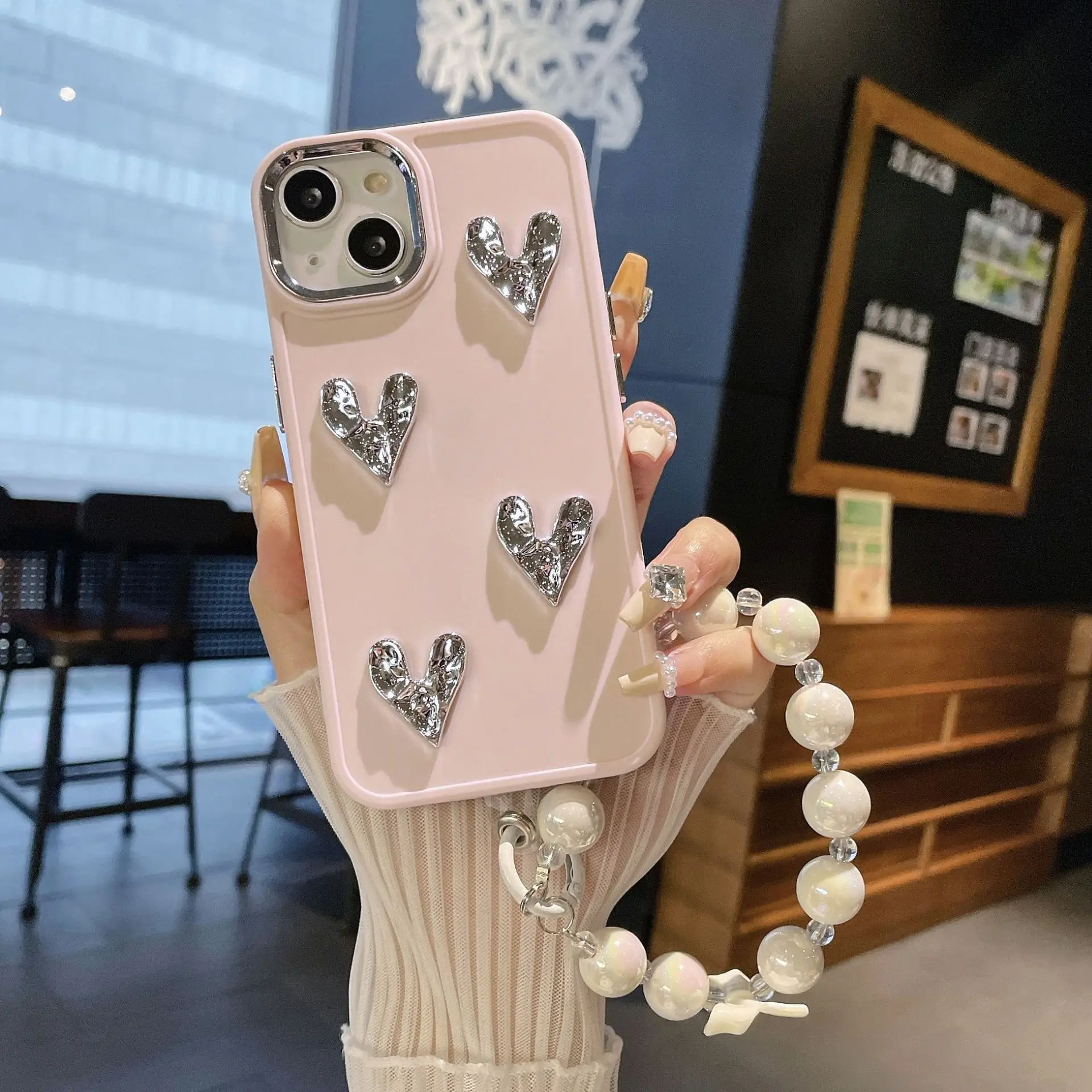 Cover Per Telefono Per Iphone Silver Heart Protector Per Iphone 15 14 13 12 11 Pro Max Case Metal Camera Frame Mobile Shell Fashion