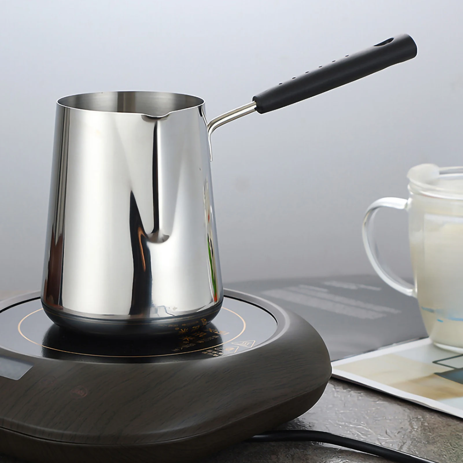 Milk pot fancy milk pot stainless steel thickened complementary cooker baby milk powder heating mini pot coffee pulling moka