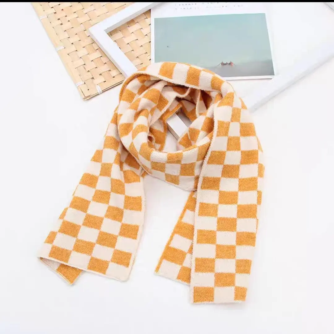 Checkerboard children's wool scarf knitted Korean black and white checkered children warm autumn and winter baby boys girls