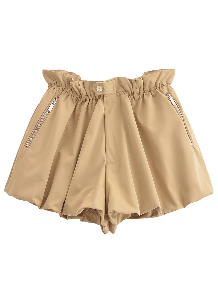 TFMLN Sweet Flower Bud Shorts For Women High Waist Fluffy Shorts Ladies Solid Color Casual Spring and Summer New Fashion