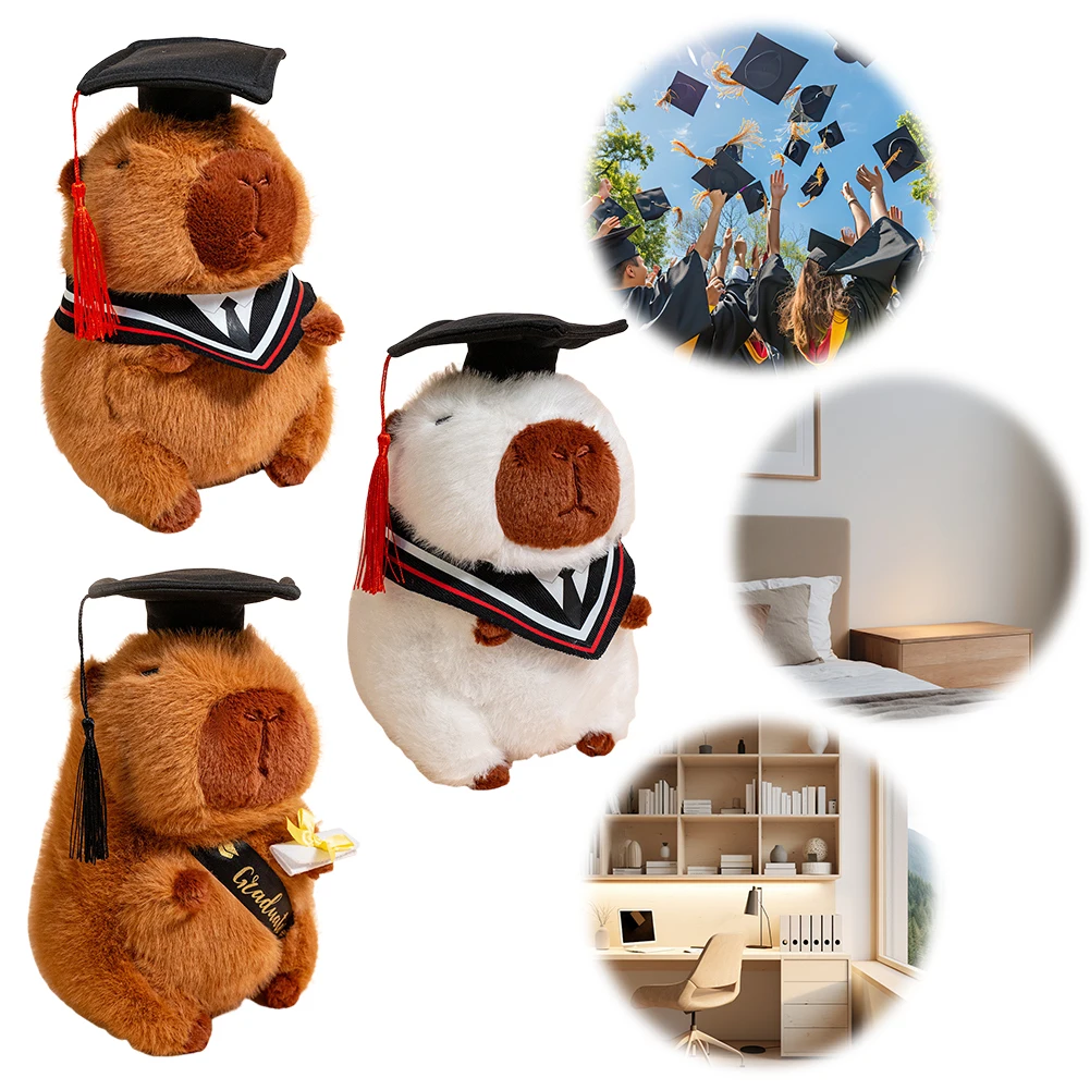 2025 Cute Graduation Cap Capybara PP Cotton Black Cap Graduating Capybara 25cm Kawaii Capybara for College Students Ideal Gifts