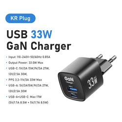 33W GaN USB - C Portable Fast Charger with Dual Ports - Korean Plug