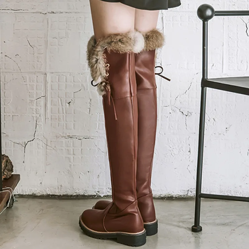 Overknee Stiefel Stiefel Kaninchenfell Plüsch Winter Hohe Schnee