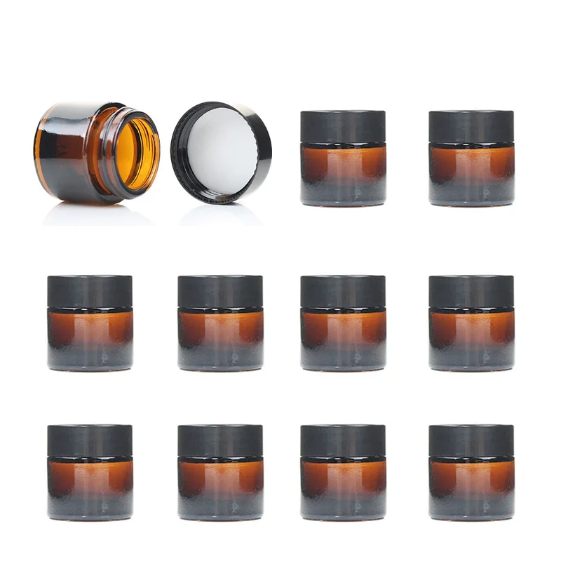 

10pcs 5ml 10ml Amber Glass Jars Refillable Bottles Cosmetic Face Cream Jar Pot with lids Empty Bottle Container Makeup jars