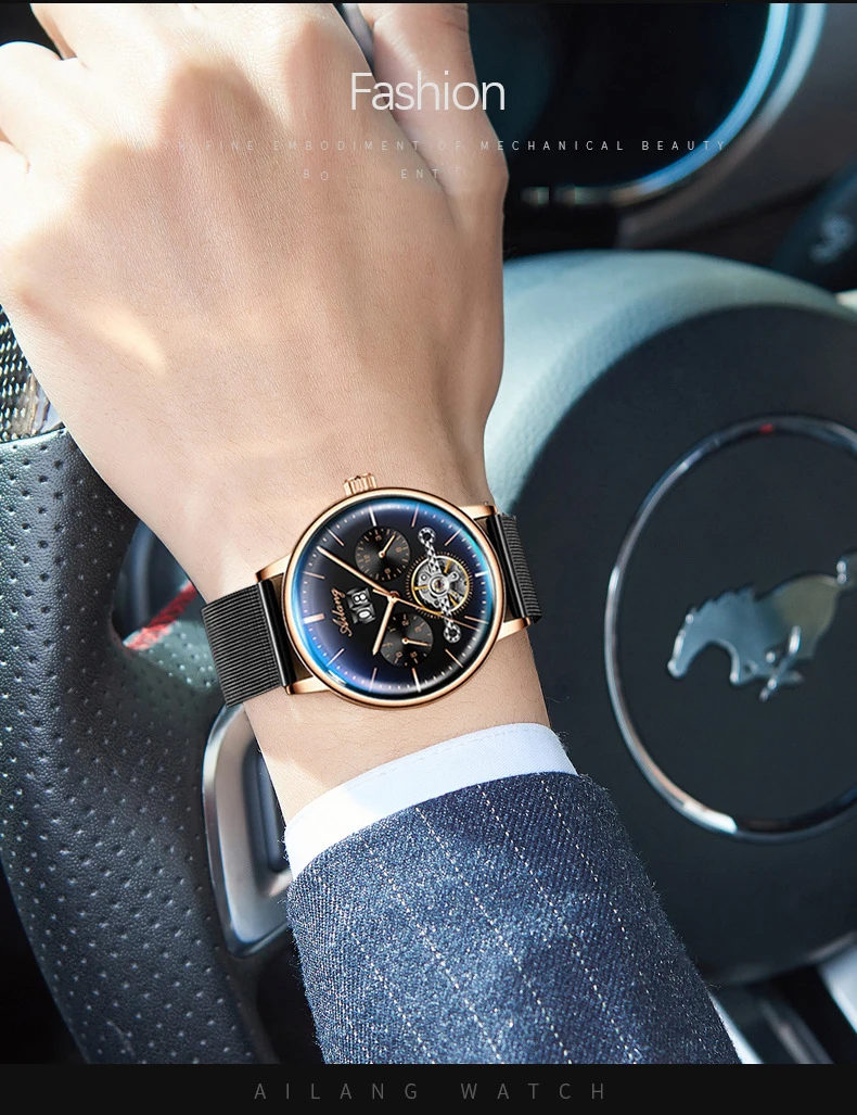 AILANG Orologio meccanico automatico scheletrato da uomo con tourbillon nero Orologio da uomo completamente in acciaio Orologio da uomo a carica automatica Relogio Masculino_voghion.com