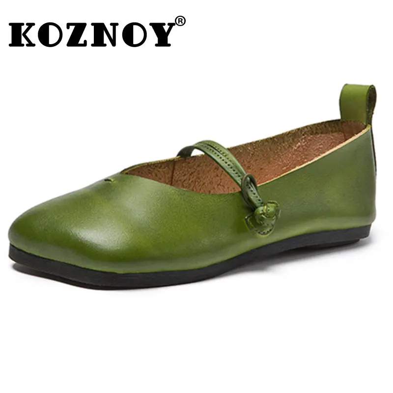 

Koznoy 1.3cm Natural Genuine Leather Moccasins Summer Retro Women Soft Soled Flats Loafers Comfy Ladies Females Slip on Shoes