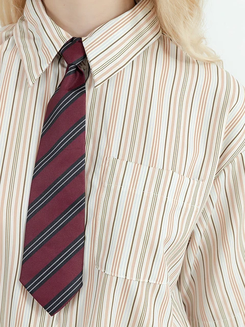 Summer Preppy Style Stripe Shirt With Tie Women Korean Chic Short Sleeve  Y2k All-Match Tops