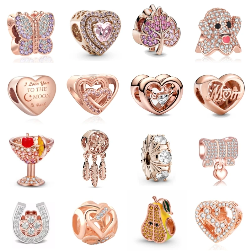 New Rose Gold Flower Spring 2024 Family Tree Charm Fit Original 925 Sterling Silver Bracelet Beads DIY Women Jewelry Gift Making 4