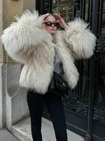 Women Fashion Solid Faux Fur Coats Autumn Elegant Warm Loose Long Sleeve Flurry Cardigan Winter Female  Thick Commute Streetwear 2
