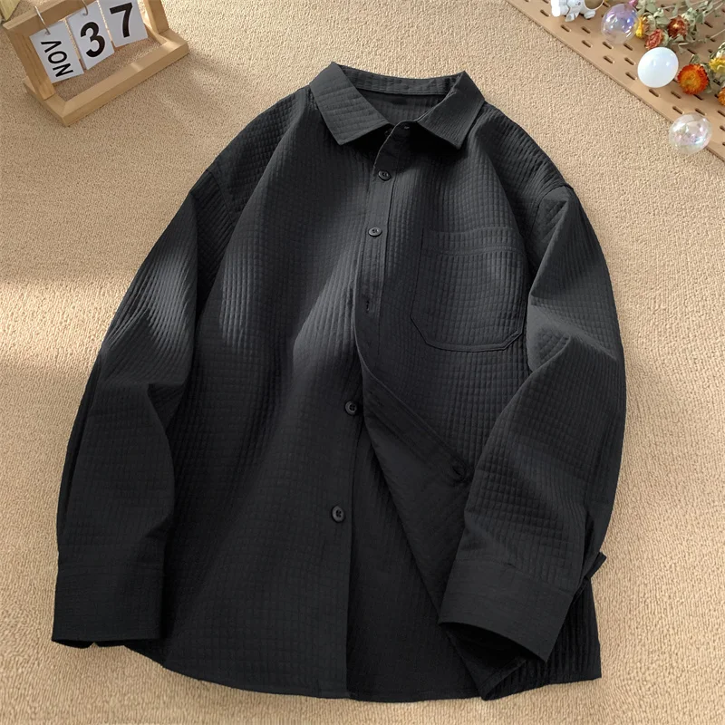 

2024 Luxury Men's Shirts Loose Korean Drain Solid Color Top Button Male Long Sleeve Suitable for Spring Work Casual Blouses N30