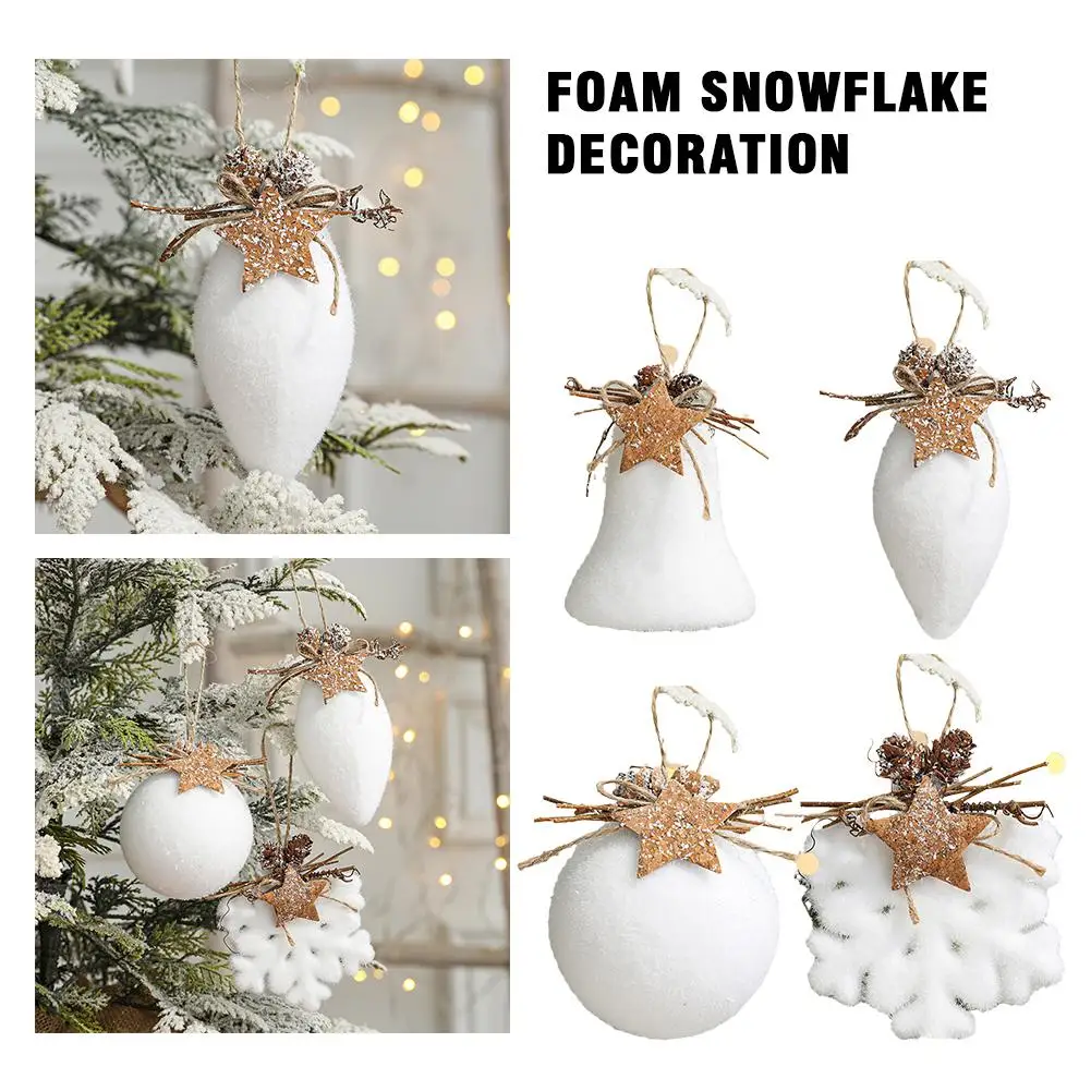 

White Christmas Ball Snowflake Water Drop Bell Christmas Tree Ornament Xmas Hanging Pendants For Home Decor New Year Gift T H0M2