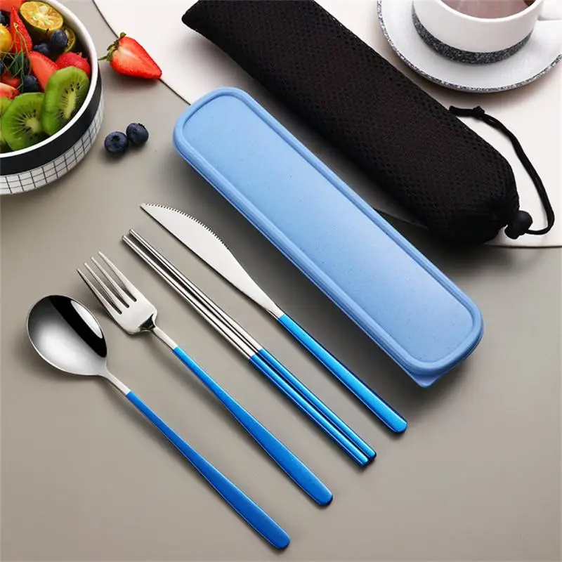 4pcs Set Portable Cutlery Set Tableware Set Camping Dinnerware Set Stainless Steel Knife Fork Spoon Kit Travel Flatware With Box images - 6