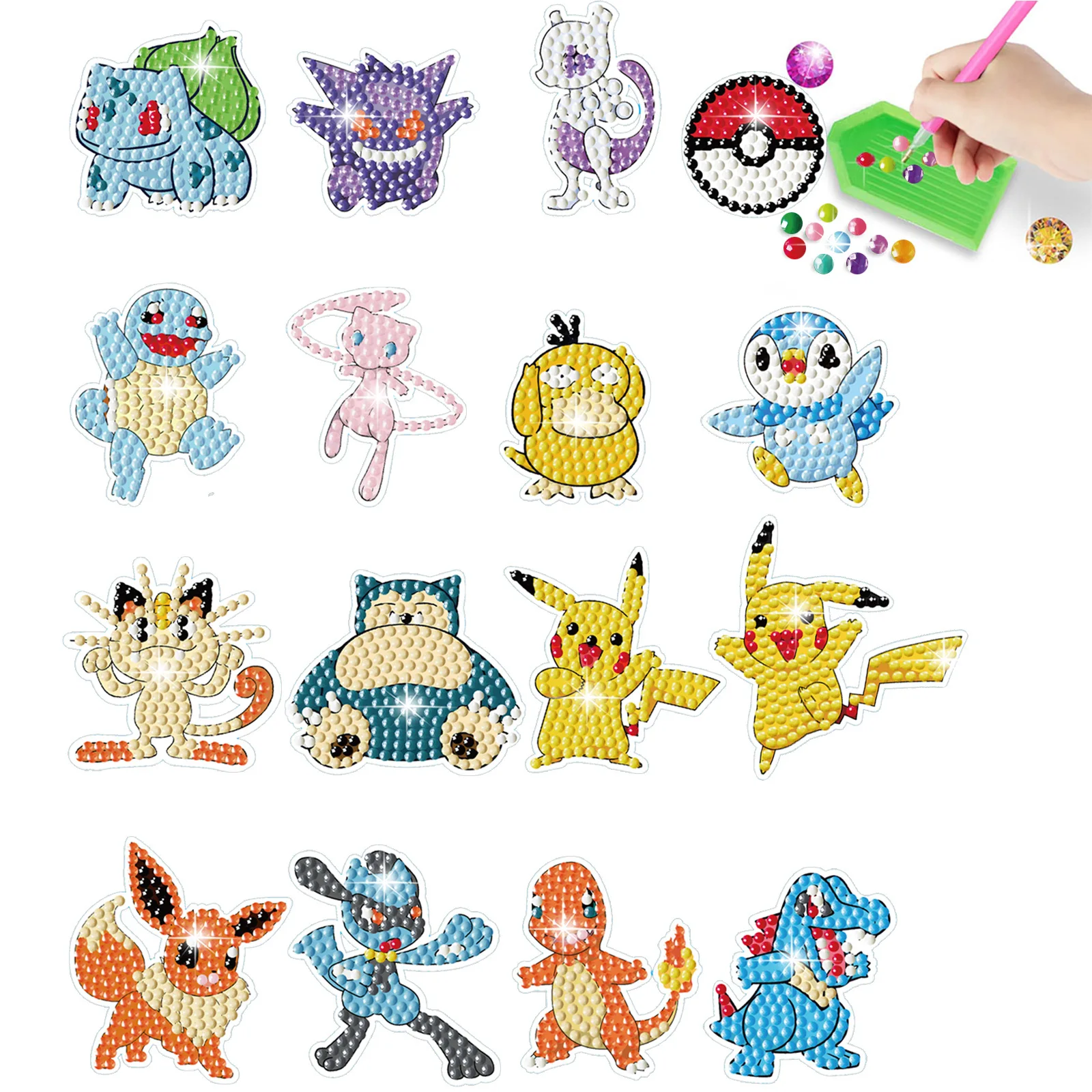 Diamond Painting Stickers Cartoon Game Pikachu DIY Casual Stickers Handmade Lovers School Bag Decoration Paintings