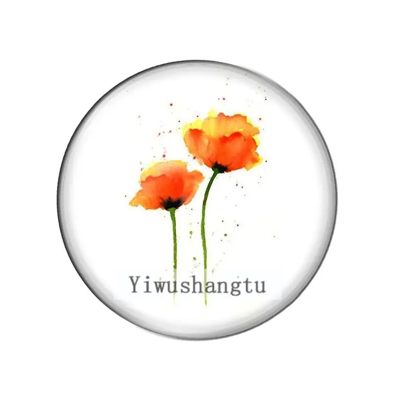 새로운 노란색  아름다운 꽃 10pcs 혼합 12mm/20mm/25mm/30mm 라운드 사진 유리 카보 숑 데모 플랫 다시 결과 만들기